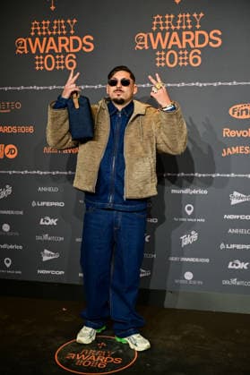 January 10, 2026, Madrid, Madrid, SPAIN: Content creators and guests pose on the black carpet during the third edition of the Army Awards, held on Saturday, January 10, at the Madrid Arena in Madrid. Known as the Ã¢â‚¬oeinternet anti-awards,Ã¢â‚¬Â the ceremony honors the most viral moments, trends, and personalities from social media over the past year in a script-free gala hosted by Ceciarmy and Santiago Segura. In the image LoÂ­der J Madrid SPAIN - ZUMAz108 20260110_znp_z108_202 Copyright: xRichardxZubelzux