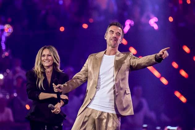 abb Florian Silbereisen presenter and Helene Fischer singer on stage at the ARD TV LIve program at the Schlagerchampions 2026 Das Grosse Fest der Besten on stage at the Velodrom on 10 01 2026 in Berlin Berlin Germany