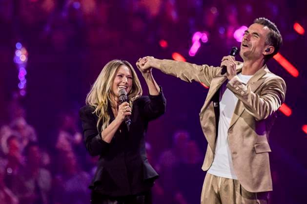 abb Florian Silbereisen presenter and Helene Fischer singer on stage at the ARD TV LIve program at the Schlagerchampions 2026 Das Grosse Fest der Besten on stage at the Velodrom on 10 01 2026 in Berlin Berlin Germany