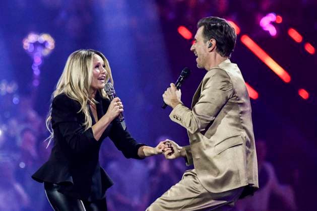 abb Florian Silbereisen presenter and Helene Fischer singer on stage at the ARD TV LIve program at the Schlagerchampions 2026 Das Grosse Fest der Besten on stage at the Velodrom on 10 01 2026 in Berlin Berlin Germany