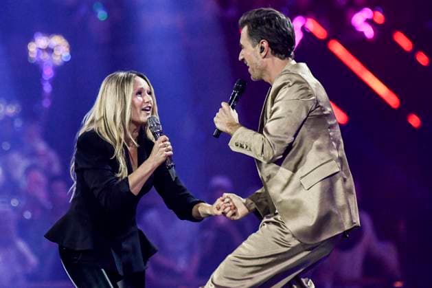 abb Florian Silbereisen presenter and Helene Fischer singer on stage at the ARD TV LIve program at the Schlagerchampions 2026 Das Grosse Fest der Besten on stage at the Velodrom on 10 01 2026 in Berlin Berlin Germany