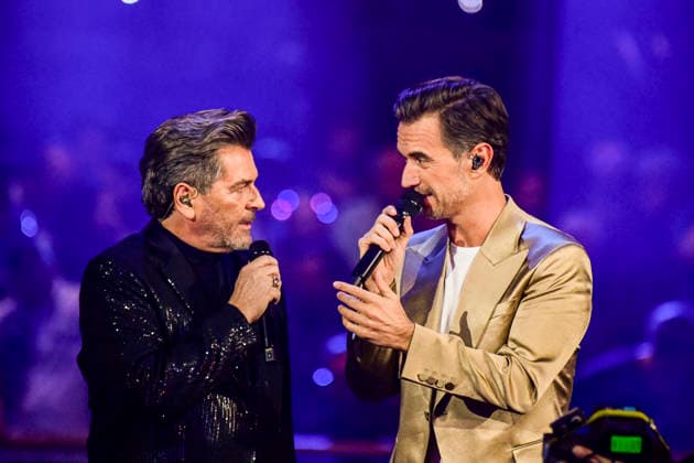 abb Thomas Anders with Florian Silbereisen presenter on stage at the ARD TV LIve show at the Schlagerchampions 2026 Das Grosse Fest der Besten on stage at the Velodrom on 10 01 2026 in Berlin Berlin Germany