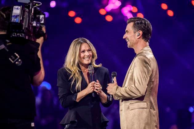 abb Florian Silbereisen presenter and Helene Fischer singer on stage at the ARD TV LIve program at the Schlagerchampions 2026 Das Grosse Fest der Besten on stage at the Velodrom on 10 01 2026 in Berlin Berlin Germany