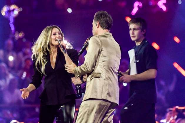 abb Florian Silbereisen presenter and Helene Fischer singer on stage at the ARD TV LIve program at the Schlagerchampions 2026 Das Grosse Fest der Besten on stage at the Velodrom on 10 01 2026 in Berlin Berlin Germany
