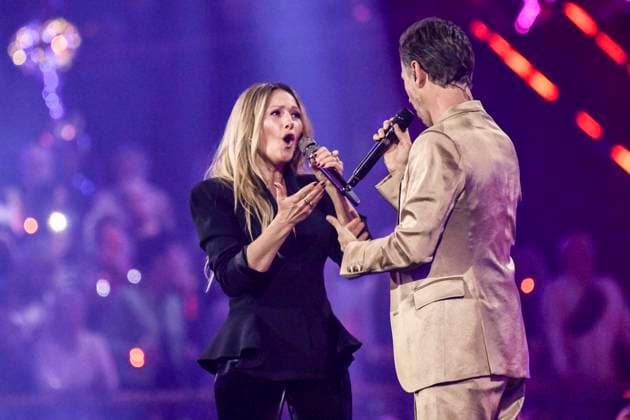 abb Florian Silbereisen presenter and Helene Fischer singer on stage at the ARD TV LIve program at the Schlagerchampions 2026 Das Grosse Fest der Besten on stage at the Velodrom on 10 01 2026 in Berlin Berlin Germany