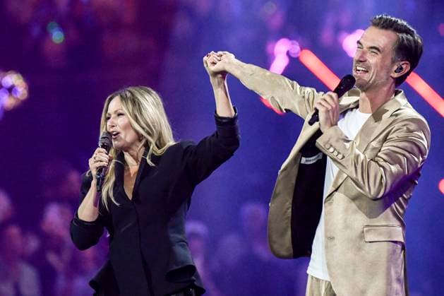 abb Florian Silbereisen presenter and Helene Fischer singer on stage at the ARD TV LIve program at the Schlagerchampions 2026 Das Grosse Fest der Besten on stage at the Velodrom on 10 01 2026 in Berlin Berlin Germany