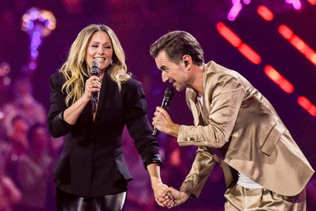 abb Florian Silbereisen presenter and Helene Fischer singer on stage at the ARD TV LIve program at the Schlagerchampions 2026 Das Grosse Fest der Besten on stage at the Velodrom on 10 01 2026 in Berlin Berlin Germany
