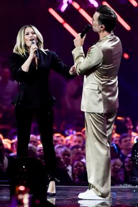 abb Florian Silbereisen presenter and Helene Fischer singer on stage at the ARD TV LIve program at the Schlagerchampions 2026 Das Grosse Fest der Besten on stage at the Velodrom on 10 01 2026 in Berlin Berlin Germany