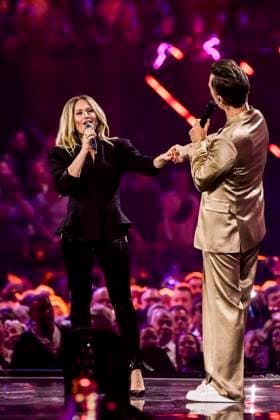 abb Florian Silbereisen presenter and Helene Fischer singer on stage at the ARD TV LIve program at the Schlagerchampions 2026 Das Grosse Fest der Besten on stage at the Velodrom on 10 01 2026 in Berlin Berlin Germany