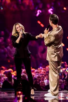 abb Florian Silbereisen presenter and Helene Fischer singer on stage at the ARD TV LIve program at the Schlagerchampions 2026 Das Grosse Fest der Besten on stage at the Velodrom on 10 01 2026 in Berlin Berlin Germany