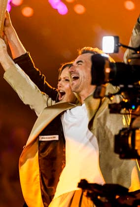 abb Florian Silbereisen presenter and Helene Fischer singer on stage at the ARD TV LIve program at the Schlagerchampions 2026 Das Grosse Fest der Besten on stage at the Velodrom on 10 01 2026 in Berlin Berlin Germany