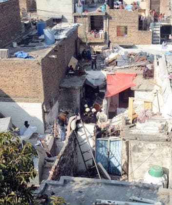Gas cylinder explosion at Islamabad wedding kills eight, including bride and groom ISLAMABAD, PAKISTAN, JANUARY 11: A view following a powerful gas cylinder explosion at a wedding function in a neighborhood of Islamabad on January 11, 2026. The blast killed eight people, including the bride and groom and their grandparents, injured 12 others, and caused the collapse of adjoining houses. Muhammad Reza Anadolu Islamabad Pakistan. Editorial use only. Please get in touch for any other usage.  Copyright: x2026xAnadoluxMuhammadxRezax
