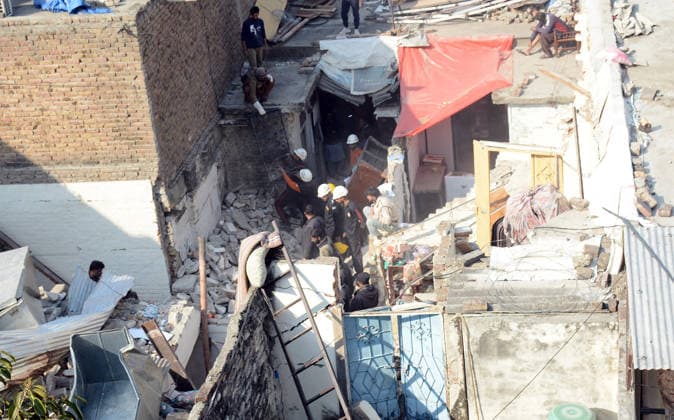 Gas cylinder explosion at Islamabad wedding kills eight, including bride and groom ISLAMABAD, PAKISTAN, JANUARY 11: A view following a powerful gas cylinder explosion at a wedding function in a neighborhood of Islamabad on January 11, 2026. The blast killed eight people, including the bride and groom and their grandparents, injured 12 others, and caused the collapse of adjoining houses. Muhammad Reza Anadolu Islamabad Pakistan. Editorial use only. Please get in touch for any other usage.  Copyright: x2026xAnadoluxMuhammadxRezax