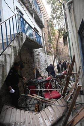 Gas cylinder explosion at Islamabad wedding kills eight, including bride and groom ISLAMABAD, PAKISTAN, JANUARY 11: A view following a powerful gas cylinder explosion at a wedding function in a neighborhood of Islamabad on January 11, 2026. The blast killed eight people, including the bride and groom and their grandparents, injured 12 others, and caused the collapse of adjoining houses. Muhammad Reza Anadolu Islamabad Pakistan. Editorial use only. Please get in touch for any other usage.  Copyright: x2026xAnadoluxMuhammadxRezax