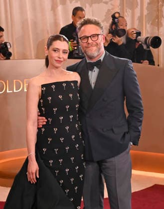 Lauren Miller Rogen and Seth Rogen attend the 83rd annual Golden Globe Awards at the Beverly Hilton Hotel in Beverly Hills, California on Sunday, January 11, 2026.  LAP20260111369 JIMxRUYMEN