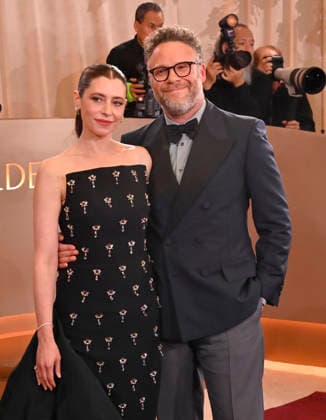Lauren Miller Rogen and Seth Rogen attend the 83rd annual Golden Globe Awards at the Beverly Hilton Hotel in Beverly Hills, California on Sunday, January 11, 2026.  LAP20260111370 JIMxRUYMEN