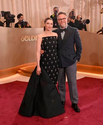 Lauren Miller Rogen and Seth Rogen attend the 83rd annual Golden Globe Awards at the Beverly Hilton Hotel in Beverly Hills, California on Sunday, January 11, 2026.  LAP20260111368 JIMxRUYMEN