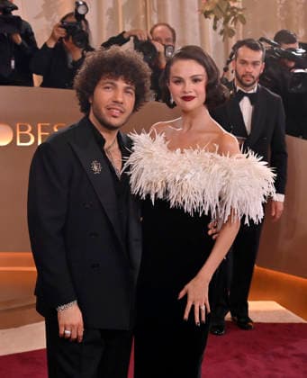 Benny Blanco and Selena Gomez attend the 83rd annual Golden Globe Awards at the Beverly Hilton Hotel in Beverly Hills, California on Sunday, January 11, 2026.  LAP20260111438 JIMxRUYMEN