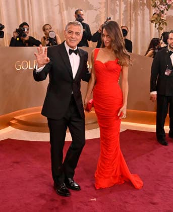 George Clooney and Amal Clooney attend the 83rd annual Golden Globe Awards at the Beverly Hilton Hotel in Beverly Hills, California on Sunday, January 11, 2026.  LAP20260111430 JIMxRUYMEN