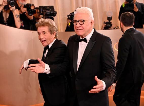 Steve Martin and Martin Short attend the 83rd annual Golden Globe Awards at the Beverly Hilton Hotel in Beverly Hills, California on Sunday, January 11, 2026.  LAP20260111432 JIMxRUYMEN