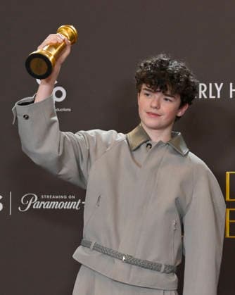 Owen Cooper appears backstage after winning the award for Best Performance by a Male Actor in a Supporting Role on Television award for Adolescence during the 83rd annual Golden Globe Awards at the Beverly Hilton in Beverly Hills, California on Sunday, January 11, 2026.  LAP20260111205 JIMxRUYMEN
