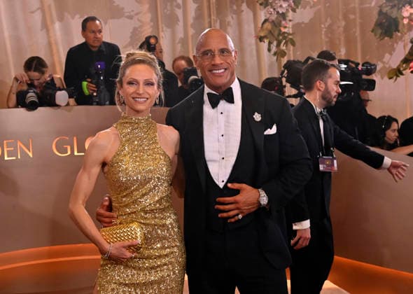 Lauren Hashian and Dwayne Johnson attend the 83rd annual Golden Globe Awards at the Beverly Hilton Hotel in Beverly Hills, California on Sunday, January 11, 2026.  LAP20260111444 JIMxRUYMEN