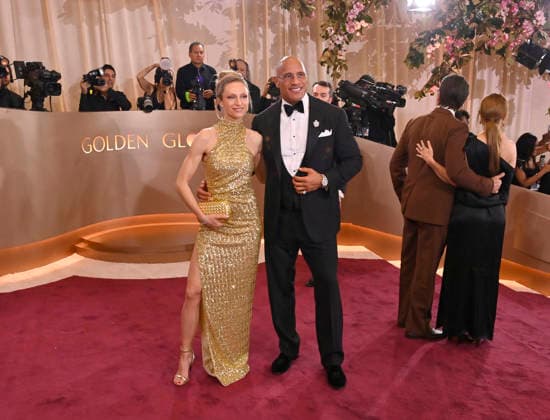 Lauren Hashian and Dwayne Johnson attend the 83rd annual Golden Globe Awards at the Beverly Hilton Hotel in Beverly Hills, California on Sunday, January 11, 2026.  LAP20260111445 JIMxRUYMEN