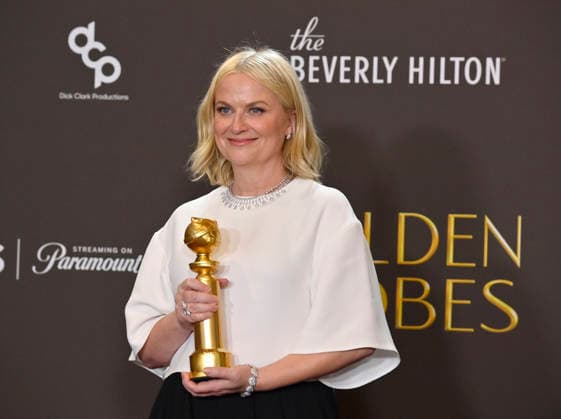 Amy Poehler appears backstage after winning the award for Best Podcast award for Good Hang with Amy Poehler during the 83rd annual Golden Globe Awards at the Beverly Hilton in Beverly Hills, California on Sunday, January 11, 2026.  LAP2026011227 JIMxRUYMEN