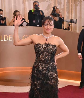 Michelle Rodriguez attends the 83rd annual Golden Globe Awards at the Beverly Hilton Hotel in Beverly Hills, California on Sunday, January 11, 2026.  LAP20260111489 CHRISxCHEW