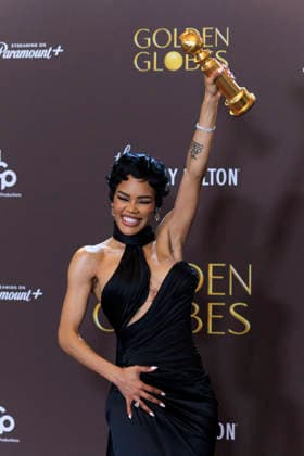 January 11, 2026, Beverly Hills, California, USA: Teyana Taylor in the press room during the 83rd Annual Golden Globe Awards on Sunday, January 11, 2026, at the Beverly Hilton in Beverly Hills, California. ARIANA RUIZ BNS PI Beverly Hills USA - ZUMAp124 20260111_zaa_p124_344 Copyright: xArianaxRuizx