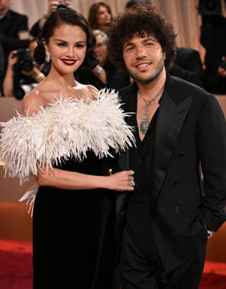 Selena Gomez and Benny Blanco attend the 83rd annual Golden Globe Awards at the Beverly Hilton Hotel in Beverly Hills, California on Sunday, January 11, 2026.  LAP20260111523 CHRISxCHEW