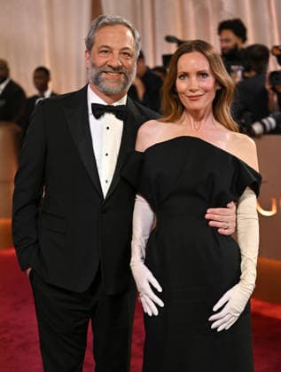 Judd Apatow and Leslie Mann attend the 83rd annual Golden Globe Awards at the Beverly Hilton Hotel in Beverly Hills, California on Sunday, January 11, 2026.  LAP20260111552 CHRISxCHEW
