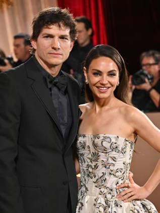Ashton Kutcher and Mila Kunis attend the 83rd annual Golden Globe Awards at the Beverly Hilton Hotel in Beverly Hills, California on Sunday, January 11, 2026.  LAP20260111512 CHRISxCHEW