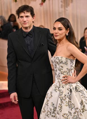 Ashton Kutcher and Mila Kunis attend the 83rd annual Golden Globe Awards at the Beverly Hilton Hotel in Beverly Hills, California on Sunday, January 11, 2026.  LAP20260111513 CHRISxCHEW