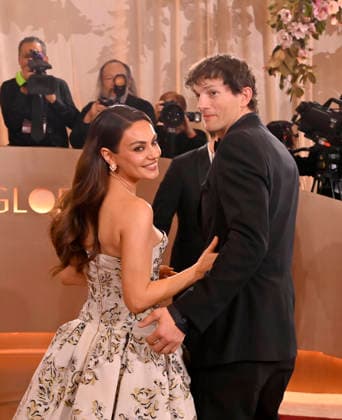 Ashton Kutcher and Mila Kunis attend the 83rd annual Golden Globe Awards at the Beverly Hilton Hotel in Beverly Hills, California on Sunday, January 11, 2026.  LAP20260111514 JIMxRUYMEN