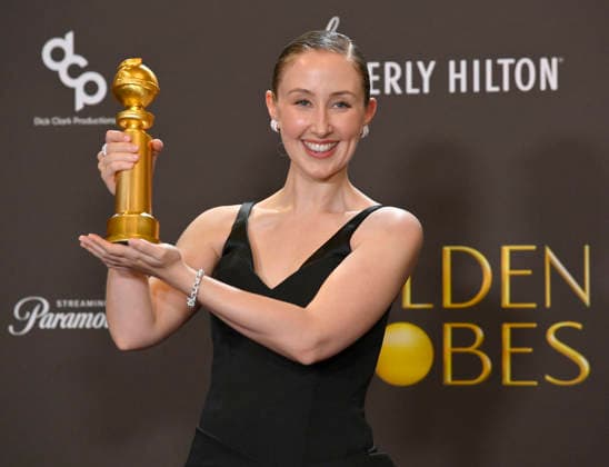 Erin Doherty appears backstage after winning the award for Best Performance by a Female Actor in a Supporting Role on Television award for Adolescence during the 83rd annual Golden Globe Awards at the Beverly Hilton in Beverly Hills, California on Sunday, January 11, 2026.  LAP2026011245 JIMxRUYMEN