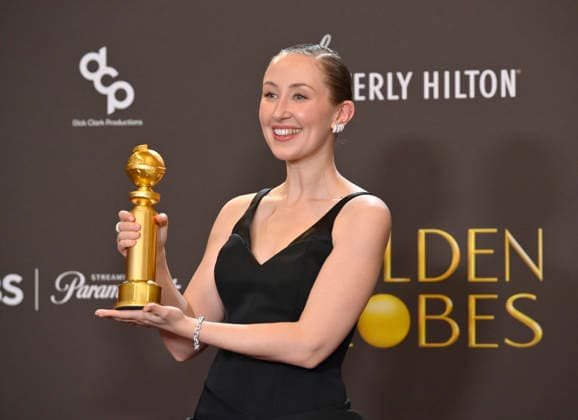 Erin Doherty appears backstage after winning the award for Best Performance by a Female Actor in a Supporting Role on Television award for Adolescence during the 83rd annual Golden Globe Awards at the Beverly Hilton in Beverly Hills, California on Sunday, January 11, 2026.  LAP2026011247 JIMxRUYMEN