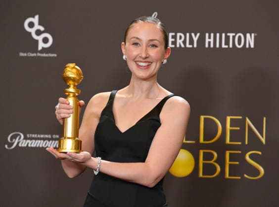 Erin Doherty appears backstage after winning the award for Best Performance by a Female Actor in a Supporting Role on Television award for Adolescence during the 83rd annual Golden Globe Awards at the Beverly Hilton in Beverly Hills, California on Sunday, January 11, 2026.  LAP2026011248 JIMxRUYMEN