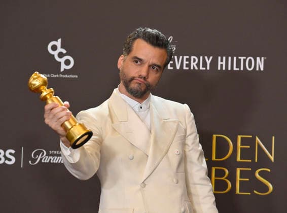 Wagner Moura appears backstage after winning the award for Best Performance by a Male Actor in a Motion Picture Drama Award for The Secret Agent during the 83rd annual Golden Globe Awards at the Beverly Hilton in Beverly Hills, California on Sunday, January 11, 2026.  LAP2026011258 JIMxRUYMEN