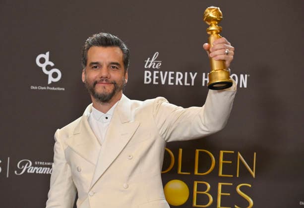 Wagner Moura appears backstage after winning the award for Best Performance by a Male Actor in a Motion Picture Drama Award for The Secret Agent during the 83rd annual Golden Globe Awards at the Beverly Hilton in Beverly Hills, California on Sunday, January 11, 2026.  LAP2026011264 JIMxRUYMEN