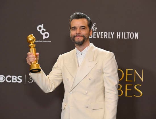 Wagner Moura appears backstage after winning the award for Best Performance by a Male Actor in a Motion Picture Drama Award for The Secret Agent during the 83rd annual Golden Globe Awards at the Beverly Hilton in Beverly Hills, California on Sunday, January 11, 2026.  LAP2026011266 JIMxRUYMEN