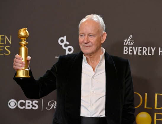 Stellan Skarsgard appears backstage after winning the award for Best Performance by a Male Actor in a Supporting Role in any Motion Picture award for Sentimental Value during the 83rd annual Golden Globe Awards at the Beverly Hilton in Beverly Hills, California on Sunday, January 11, 2026.  LAP20260111289 JIMxRUYMEN