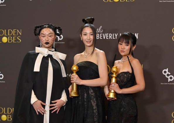 Audrey Nuna, EJAE, and Rei Ami appear backstage after winning the award for Best Original Song - Motion Picture award for Golden from KPop Demon Hunters during the 83rd annual Golden Globe Awards at the Beverly Hilton in Beverly Hills, California on Sunday, January 11, 2026.  LAP20260111299 JIMxRUYMEN