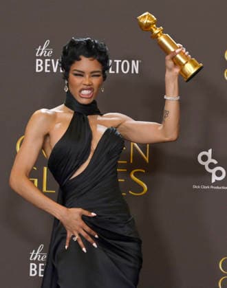 Teyana Taylor appears backstage after winning the award for Best Performance by a Female Actor in a Supporting Role in any Motion Picture award for One Battle After Another during the 83rd annual Golden Globe Awards at the Beverly Hilton in Beverly Hills, California on Sunday, January 11, 2026.  LAP202601112228 JIMxRUYMEN