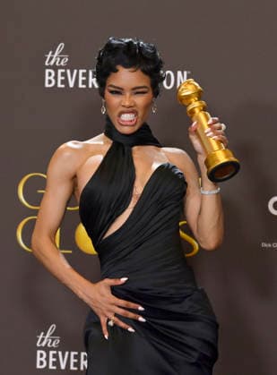 Teyana Taylor appears backstage after winning the award for Best Performance by a Female Actor in a Supporting Role in any Motion Picture award for One Battle After Another during the 83rd annual Golden Globe Awards at the Beverly Hilton in Beverly Hills, California on Sunday, January 11, 2026.  LAP202601112230 JIMxRUYMEN