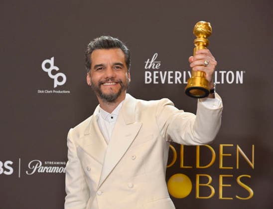 Wagner Moura appears backstage after winning the award for Best Performance by a Male Actor in a Motion Picture Drama Award for The Secret Agent during the 83rd annual Golden Globe Awards at the Beverly Hilton in Beverly Hills, California on Sunday, January 11, 2026.  LAP202601112232 JIMxRUYMEN