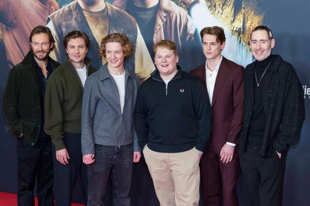 Andreas Pietschmann, Jannik Schümann, Levi Brandl, Julius Weckauf, Nevio Wendt and Tim Dünschede at the premiere of the movie Die drei Toteninsel at Mathäser Filmpalast Munich, 11 01 2026 Foto:xN.xKolinzx xFuturexImagex fragezeichen_6105