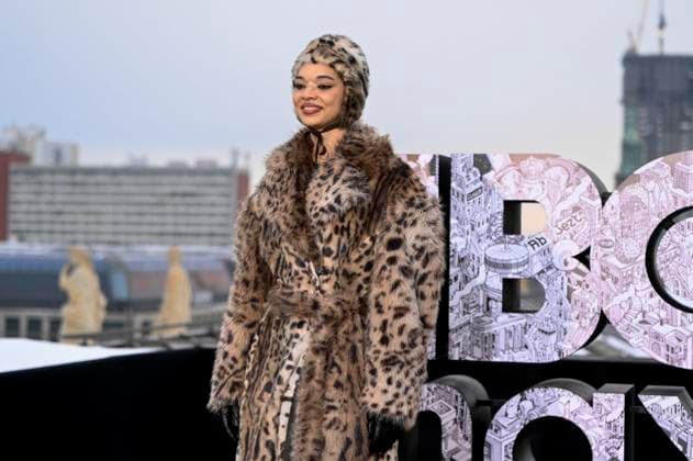 abb Tanzyn Crawford wears fur coat and cap at the photo call for the launch of HBO Max A Knight of the Seven Kingdoms of the US fantasy series my munus degrees on the wintry roof terrace of the Humboldt Forum Berlin on 12 01 2026 Berlin Germany
