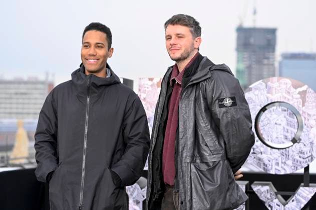 abb Mickey Down and Konrad Kay at the photo call for the launch of HBO Max A Knight of the Seven Kingdoms of the US fantasy series mein munus Grad on the wintry roof terrace of the Humboldt Forum Berlin on 12 01 2026 Berlin Germany