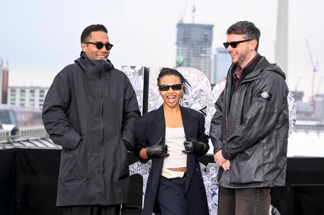 abb Mickey Down Myha la Herrold Konrad Kay at the photocall for the launch of HBO Max A Knight of the Seven Kingdoms of the US fantasy series my munus degrees on the wintry roof terrace of the Humboldt Forum Berlin on 12 01 2026 Berlin Germany